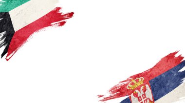 Beyaz Arkaplanda Kuveyt ve Sırbistan Bayrakları